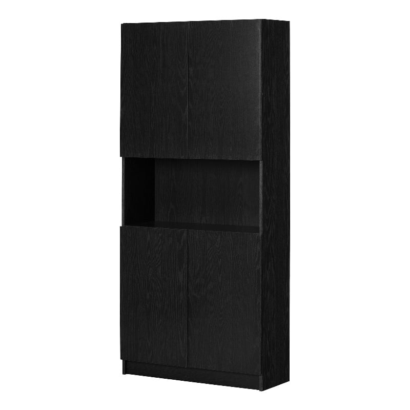 South Shore Arum 4-Door Storage Cabinet with Open Storage Wide Black Oak