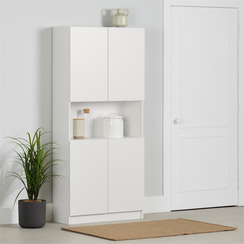 South Shore Arum 4-Door Storage Cabinet with Open Storage Wide Pure White