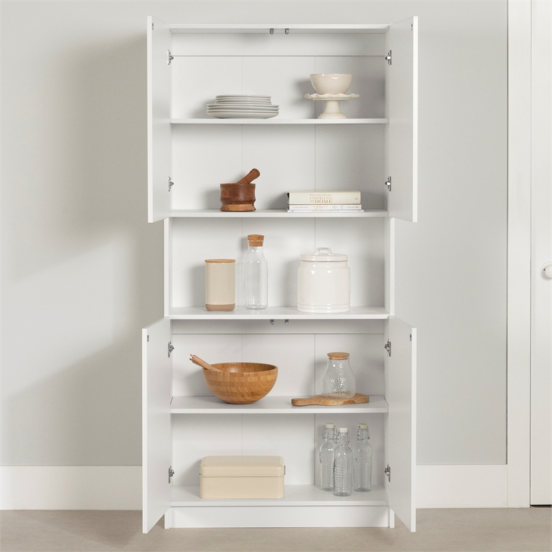 South Shore Arum 4-Door Storage Cabinet with Open Storage Wide Pure White