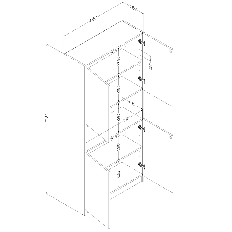 South Shore Arum 4-Door Storage Cabinet with Open Storage Wide Pure White