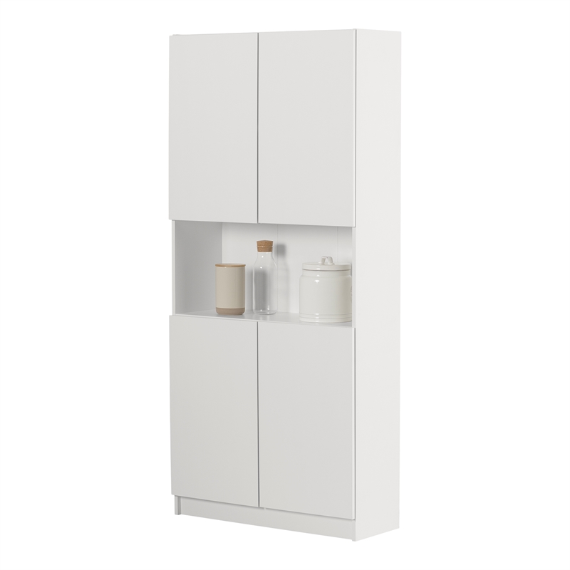 South Shore Arum 4-Door Storage Cabinet with Open Storage Wide Pure White