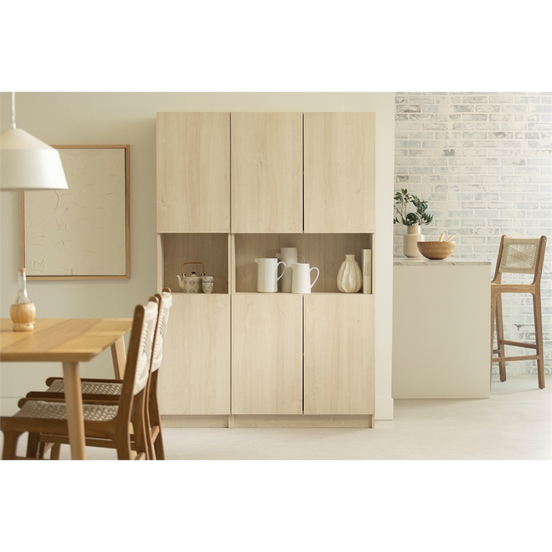 South Shore Arum 4-Door Storage Cabinet with Open Storage Wide Bleached Oak