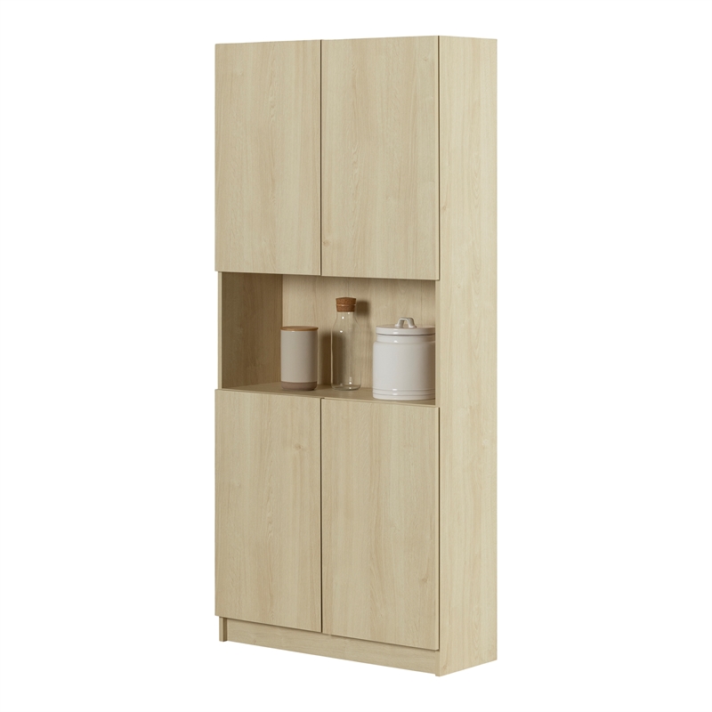 South Shore Arum 4-Door Storage Cabinet with Open Storage Wide Bleached Oak