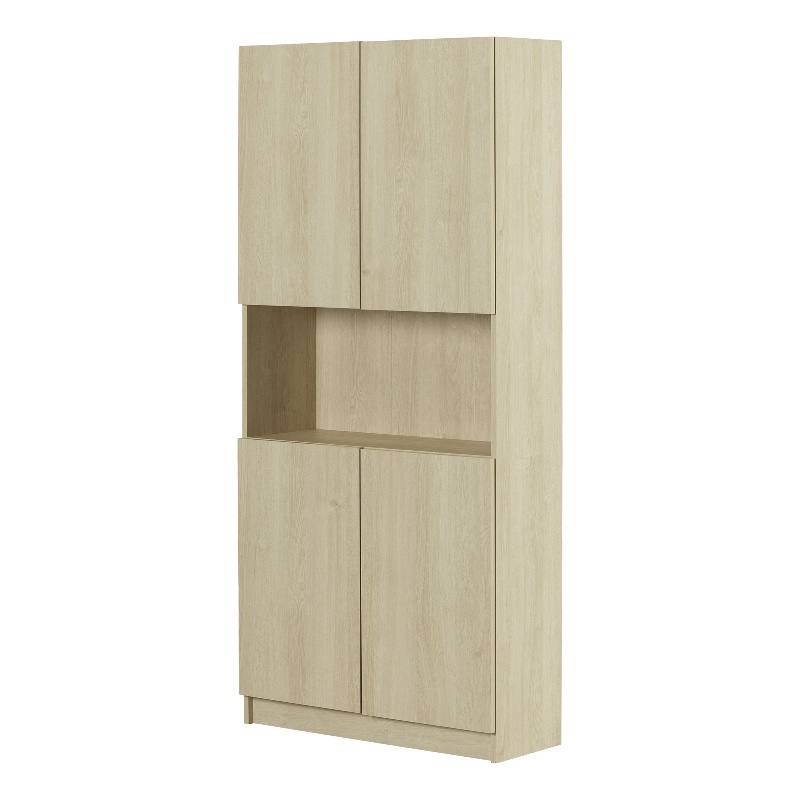 South Shore Arum 4-Door Storage Cabinet with Open Storage Wide Bleached Oak