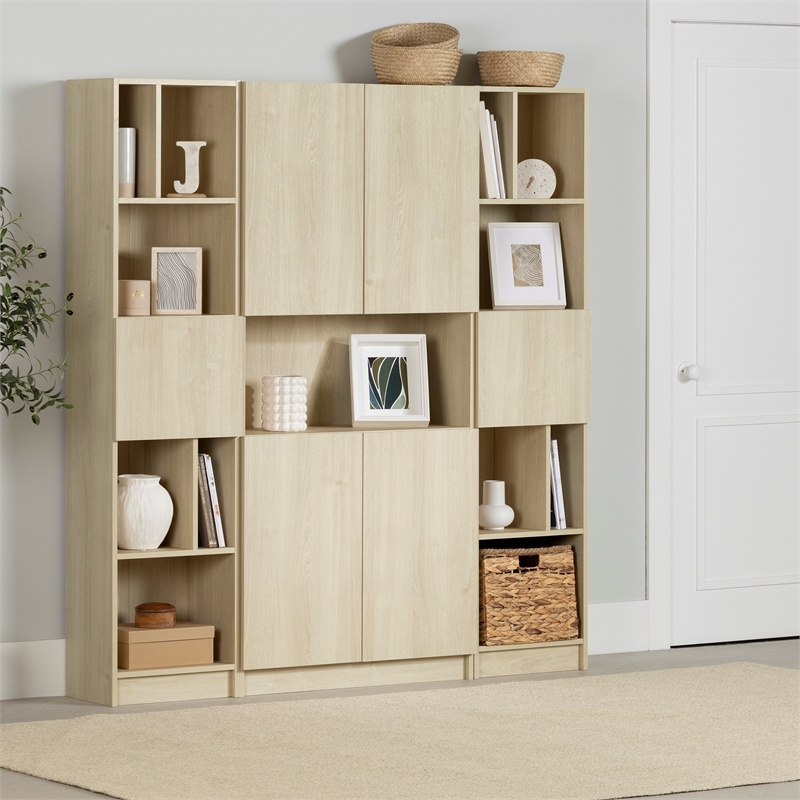 South Shore Liora Set of Bookcase and 2  5-Shelf Bookcases Wide Bleached Oak