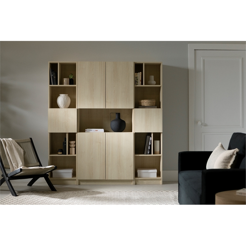 South Shore Liora Set of Bookcase and 2  5-Shelf Bookcases Wide Bleached Oak