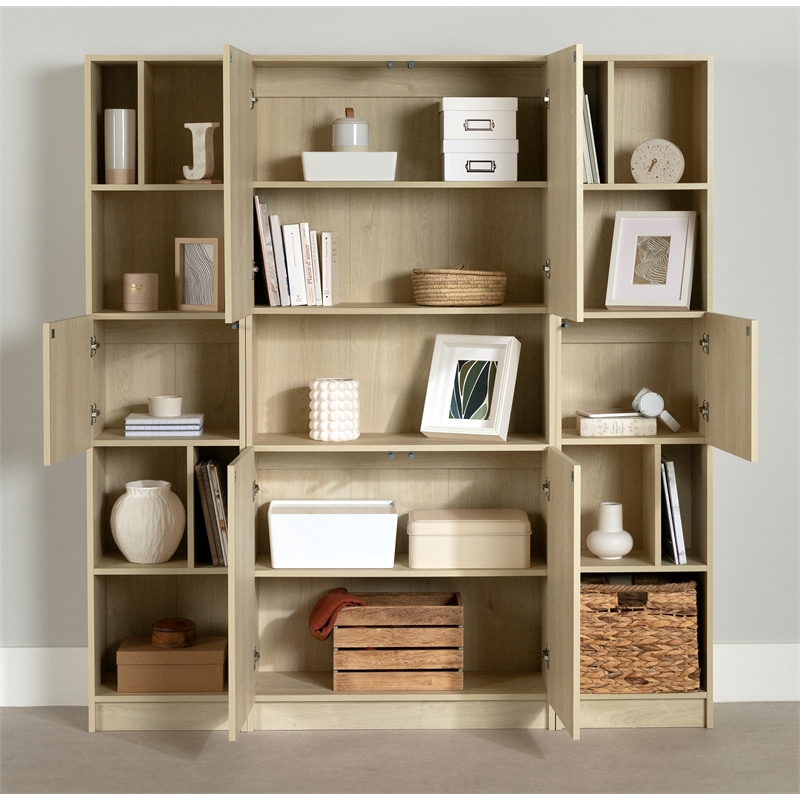 South Shore Liora Set of Bookcase and 2  5-Shelf Bookcases Wide Bleached Oak