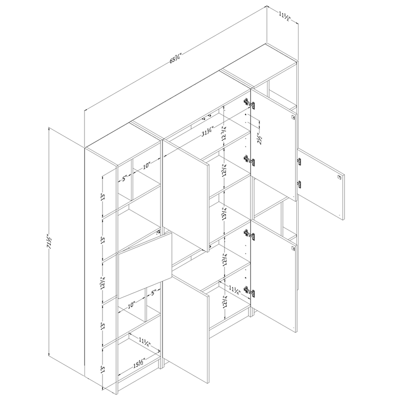 South Shore Liora Set of Bookcase and 2  5-Shelf Bookcases Wide Bleached Oak