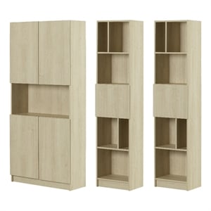 South Shore Liora Set of Bookcase and 2  5-Shelf Bookcases Wide Bleached Oak