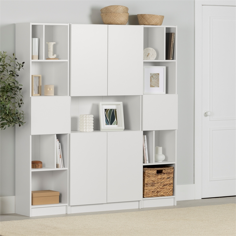 South Shore Liora Set of Bookcase and 2 Narrow 5-Shelf Bookcases Wide Pure White