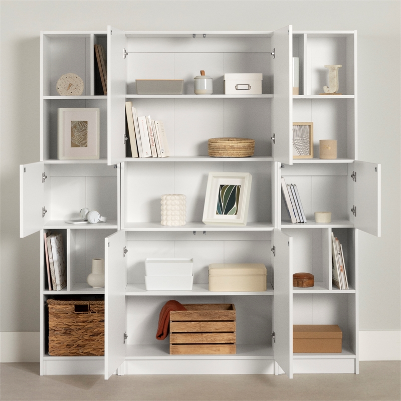South Shore Liora Set of Bookcase and 2 Narrow 5-Shelf Bookcases Wide Pure White