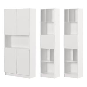 South Shore Liora Set of Bookcase and 2 Narrow 5-Shelf Bookcases Wide Pure White