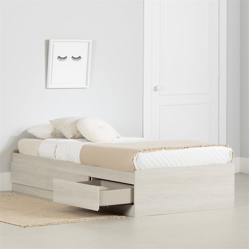 South Shore Londen Mates Bed with 3 Drawers Twin Winter Oak