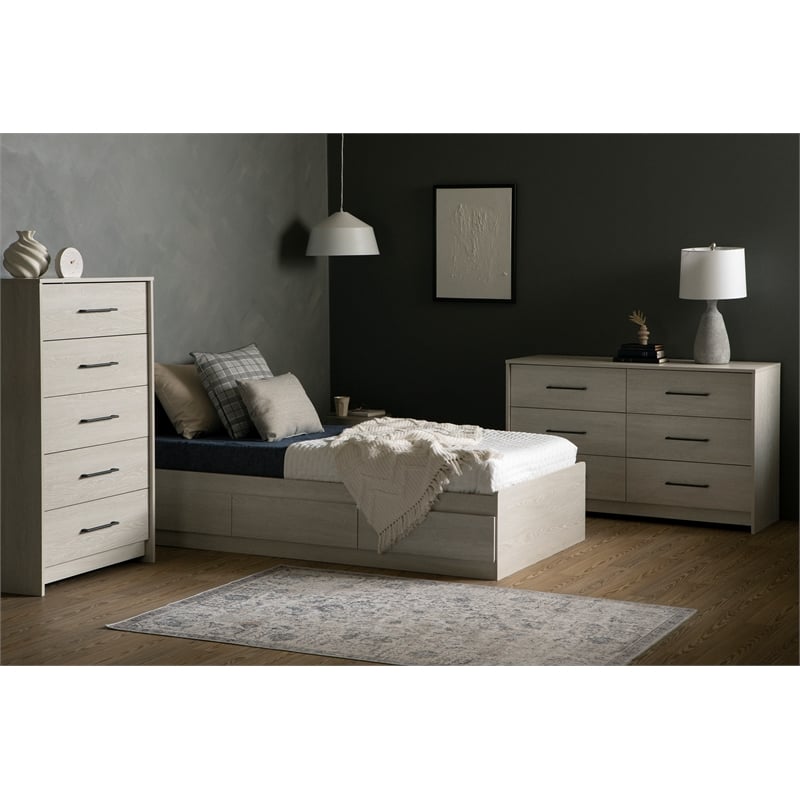 South Shore Londen Mates Bed with 3 Drawers Twin Winter Oak