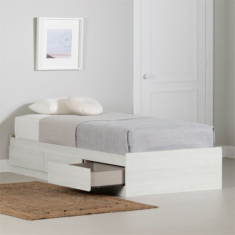South Shore Arlen Mates Bed with 3 Drawers Twin White Pine