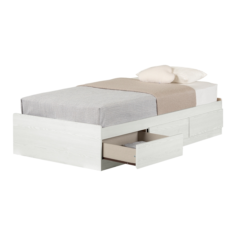 South Shore Arlen Mates Bed with 3 Drawers Twin White Pine