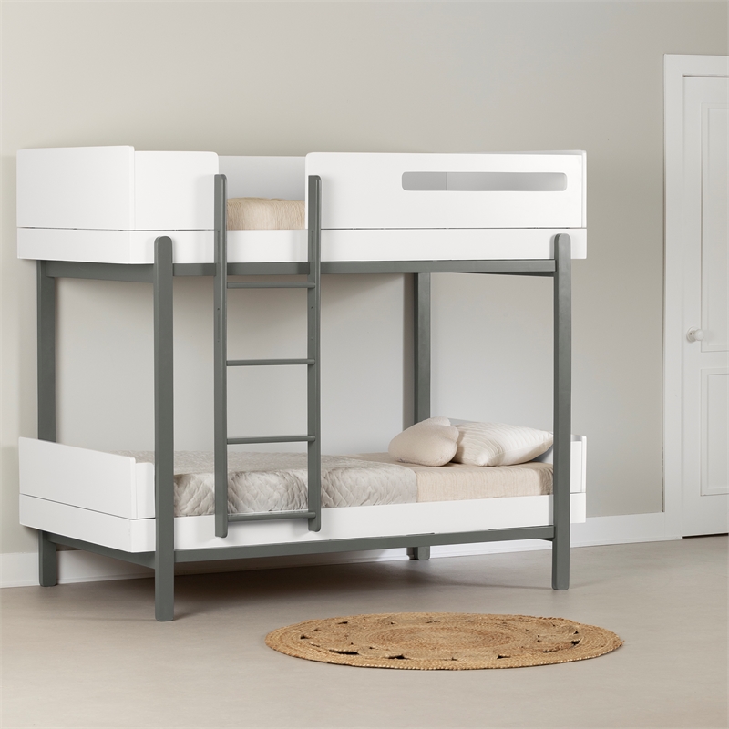 South Shore Bebble Bunk Bed Twin Soft Gray and White
