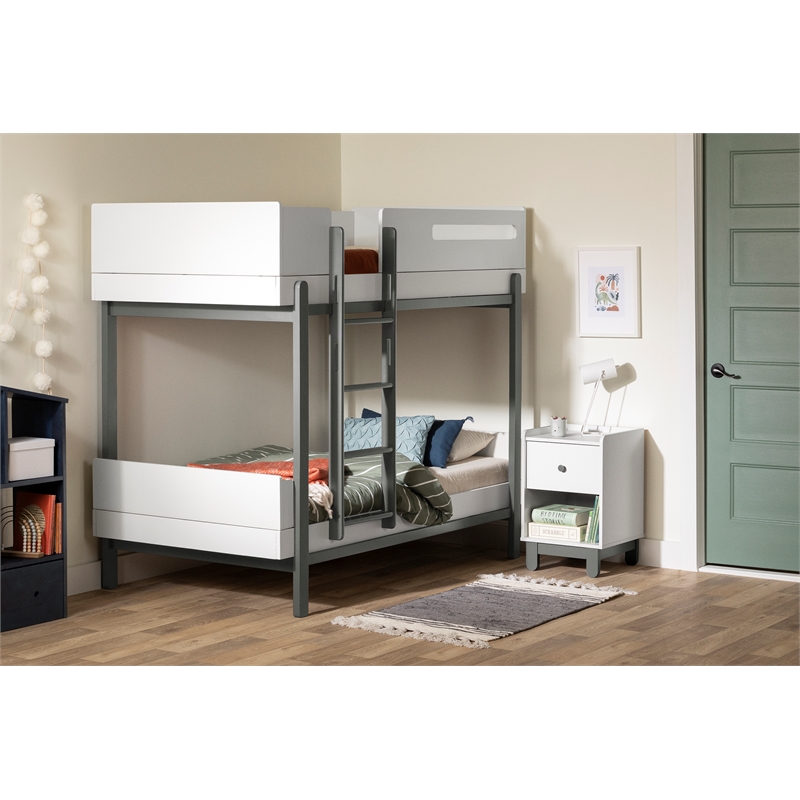 South Shore Bebble Bunk Bed Twin Soft Gray and White