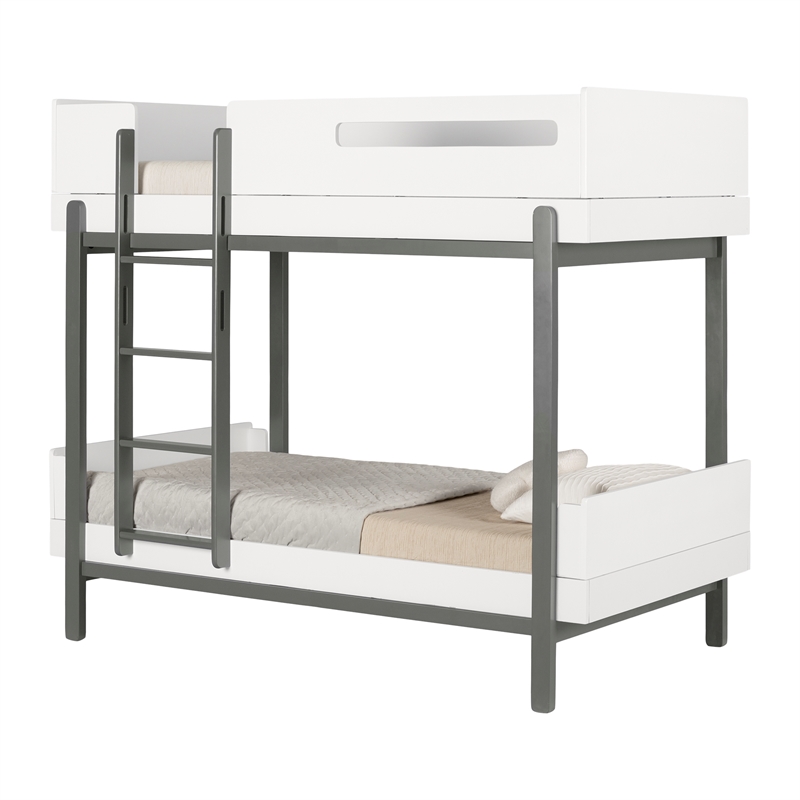 South Shore Bebble Bunk Bed Twin Soft Gray and White