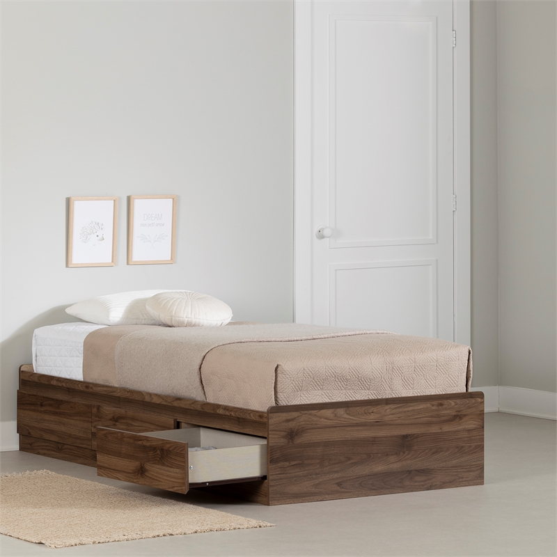 South Shore Yodi Mates Bed with 3 Drawers Twin Natural Walnut