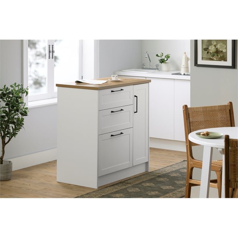 South Shore Toscano 3-Drawer Kitchen Island with Door White and Maple Nutmeg