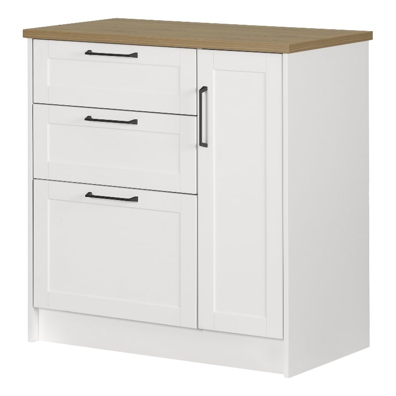 South Shore Toscano 3-Drawer Kitchen Island with Door White and Maple Nutmeg