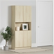 South Shore Liora 4-Door Bookcase with Open Storage Wide Bleached Oak