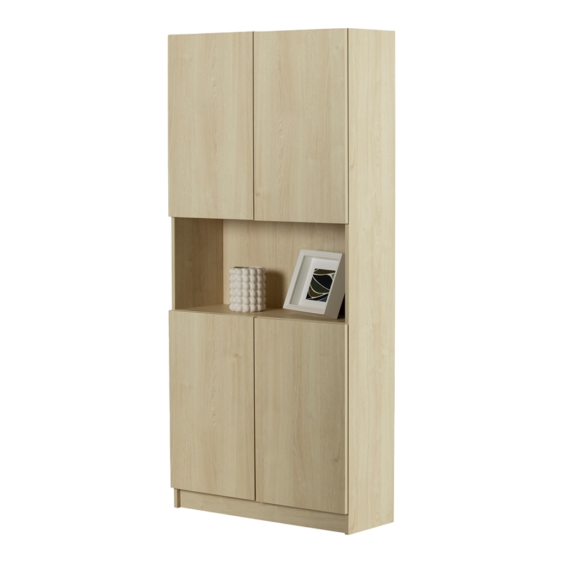 South Shore Liora 4-Door Bookcase with Open Storage Wide Bleached Oak