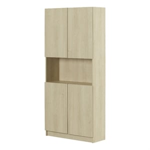 South Shore Liora 4-Door Bookcase with Open Storage Wide Bleached Oak