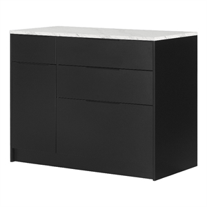 South Shore Olio Kitchen Island with Door Black and Faux White Marble
