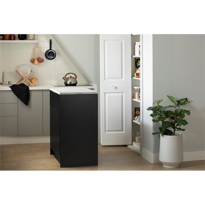 South Shore Olio Compac Kitchen Island with Storage Black and Faux White Marble