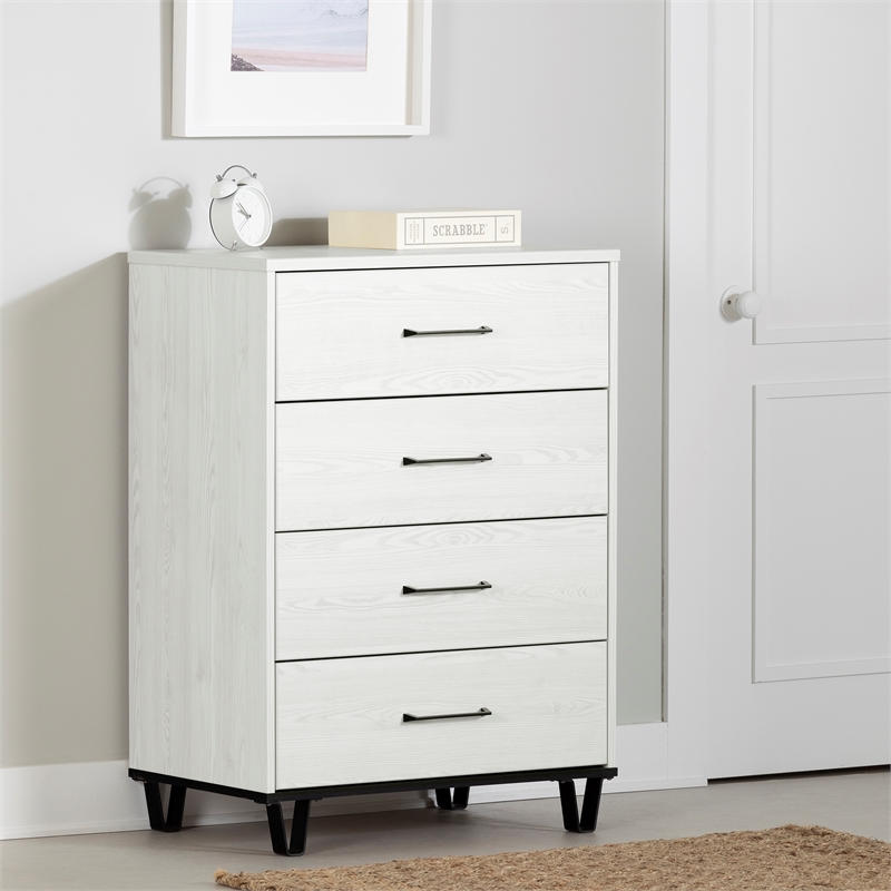 South Shore Arlen 4-Drawer Chest  White Pine and Black Matte