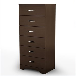 south shore back bay single 6 drawer lingerie chest in chocolate finish