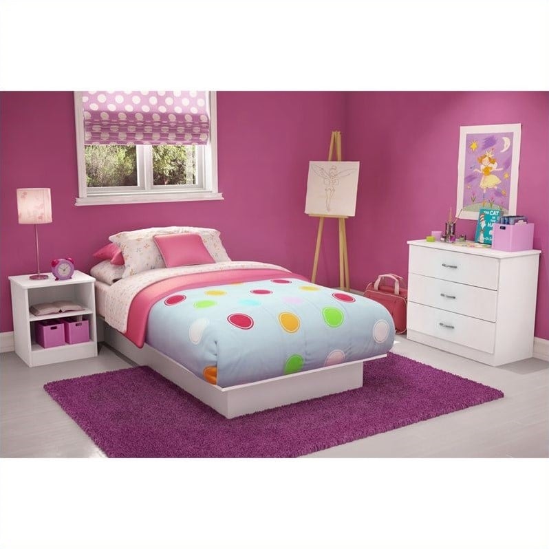 South Shore Libra Kids Twin Platform Bed in Pure White Finish | Cymax