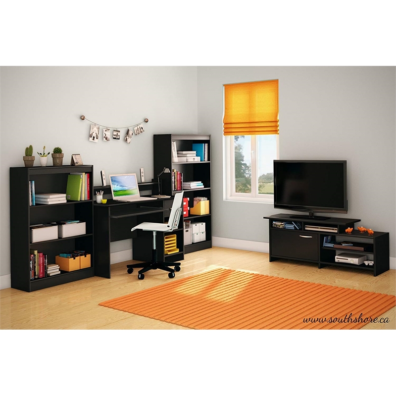 South Shore Axess 4 Shelf Bookcase in Pure Black