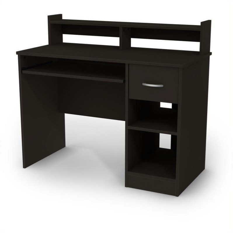 South Shore Axess Small Wood Computer Desk With Hutch In Pure Black 7270076