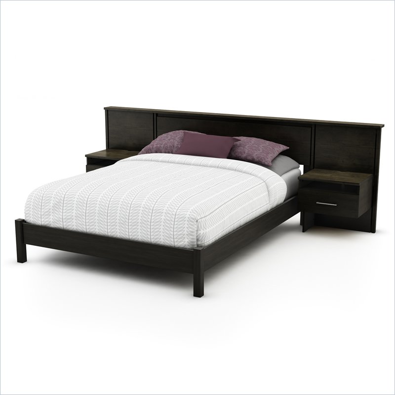 South Shore Gravity Queen Platform Bed and Headboard/Nightstand Kit in