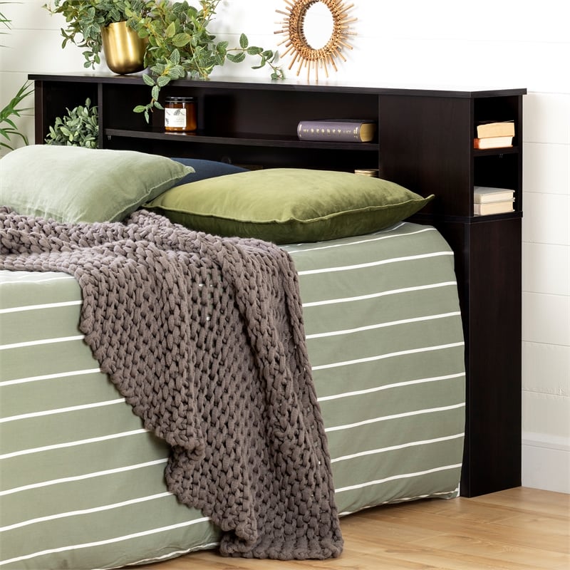 South Shore Vito Queen Wood Panel Headboard in Chocolate 