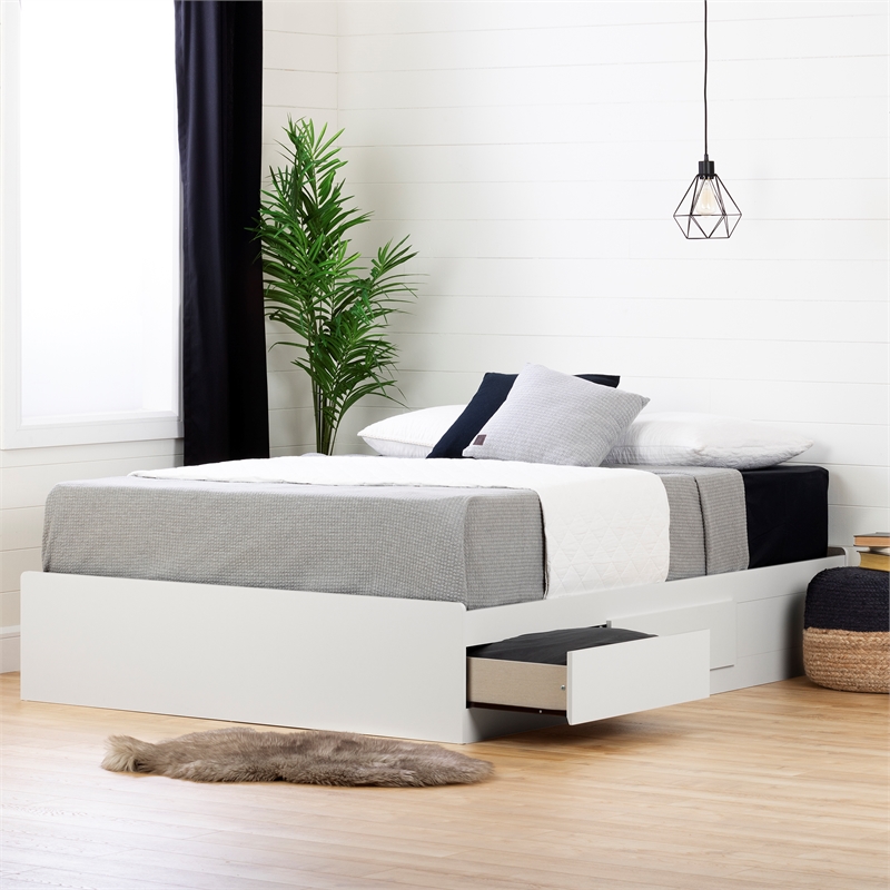 South Shore Breakwater Queen Mates Storage Bed in Pure White | Cymax