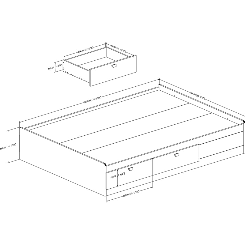 South Shore Affinato Full Mates Bed in Pure White