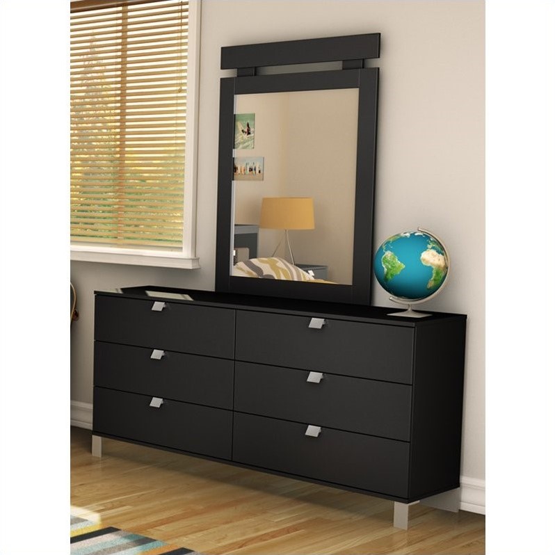 South Shore Affinato 6 Drawer Double Dresser In Solid Black Finish