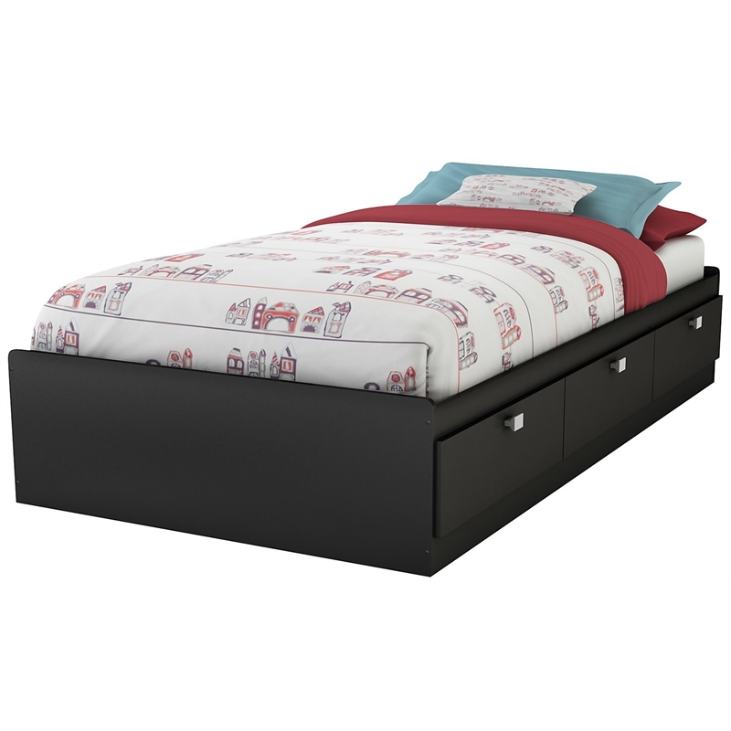 South Shore Spark Twin Mates Bed with Drawers in Pure Black