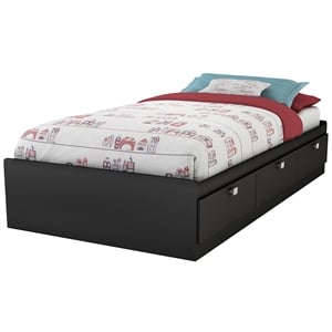 South Shore Spark Twin Mates Bed with Drawers in Pure Black
