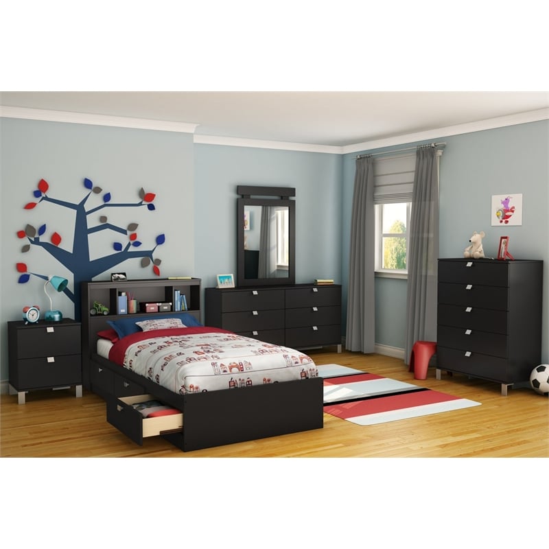 South Shore Spark Twin Mates Bed with Drawers in Pure Black