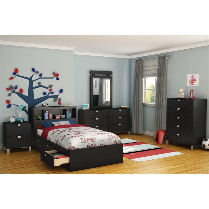 South Shore Affinato Twin Bookcase Headboard in Black