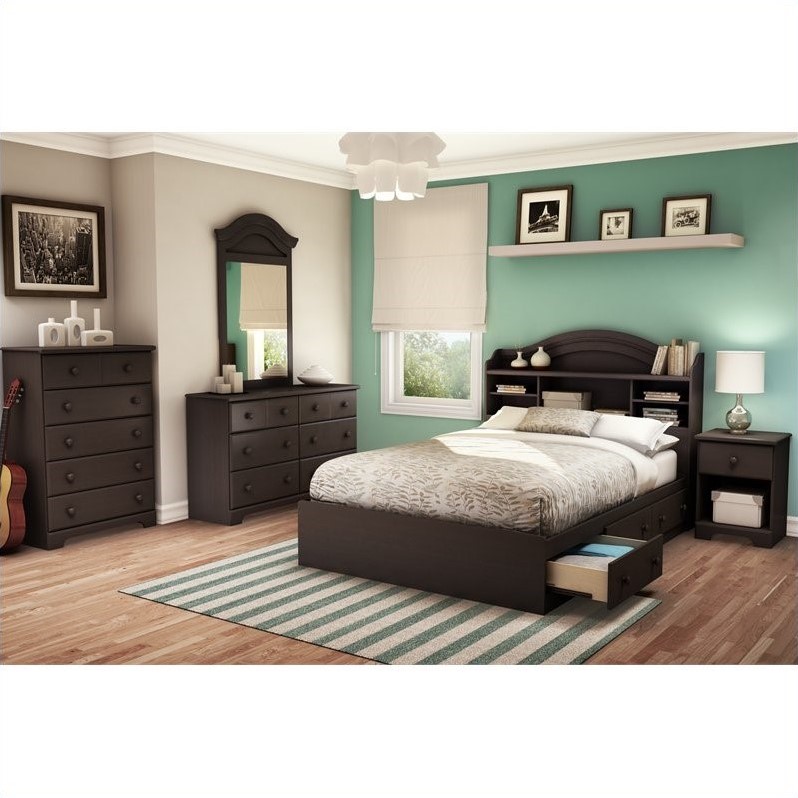 South Shore Summer Breeze Full Bookcase Headboard in Chocolate Finish