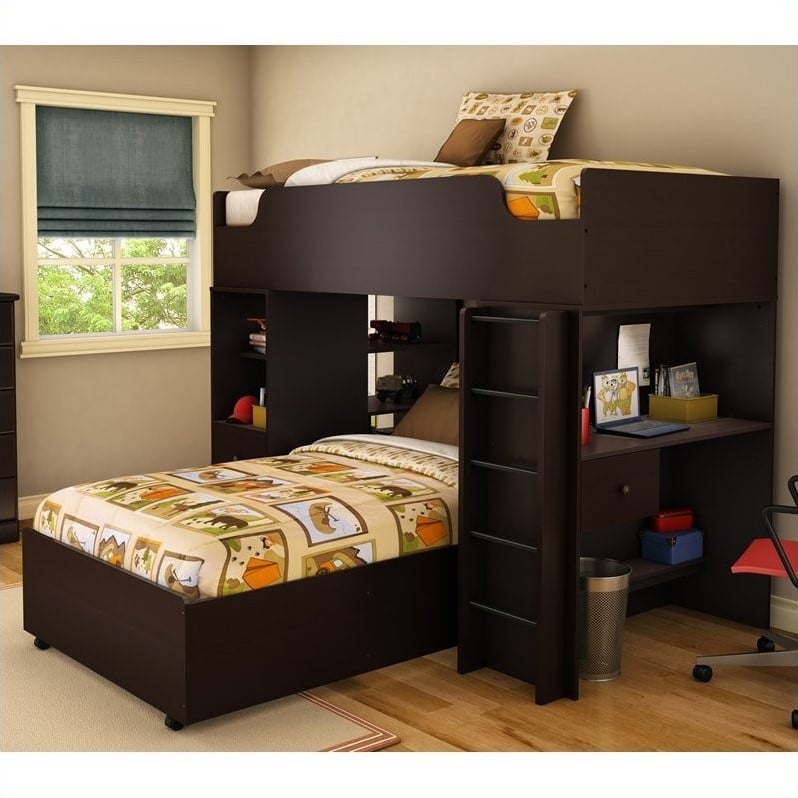 South Shore Logik Twin over Twin L-Shaped Bunk Bed in Chocolate Finish ...