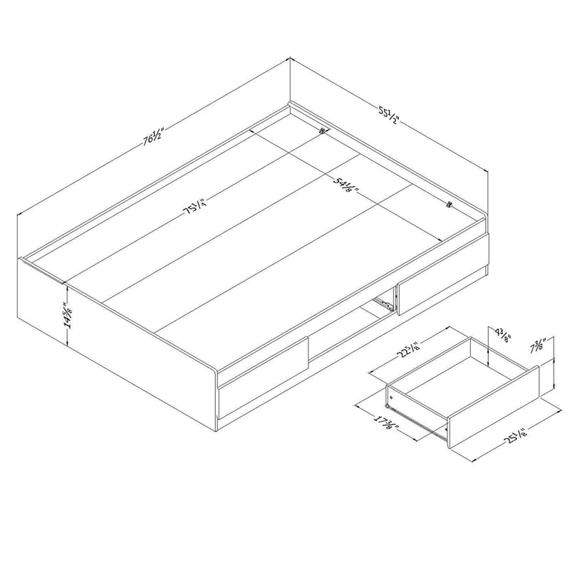 South Shore Full Mates Bed with 3 Drawers in Pure Black