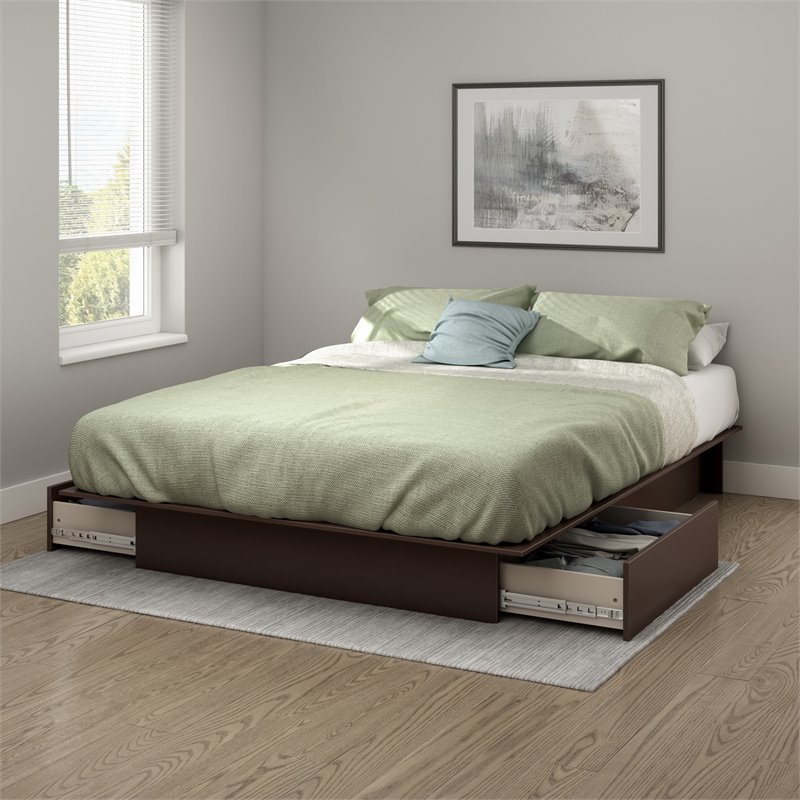 South Shore Back Bay Contemporary Queen Platform Storage Bed Frame in