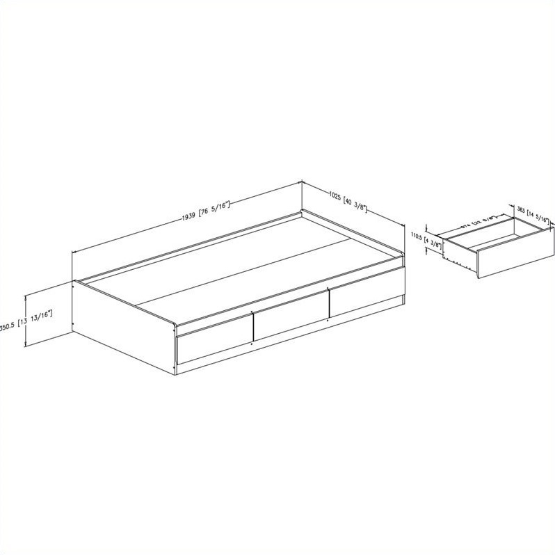 South Shore Fynn Twin Mates Bed with 3 Drawers in Gray Oak